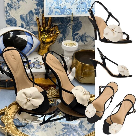 🆕 TED BAKER 🧿 NWOB ARIA ROSE Black & White Pearl Embellished Sandal, Sz US 6.5 - Picture 1 of 16